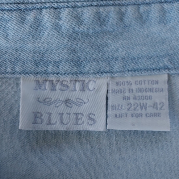 22-42 Womens Light Blue Denim Button Up Long Sleeve Soft Cotton Mystic Blues - Picture 4 of 6
